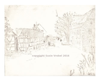 Susie Vrobel Burg Friedberg Schoolyard Etching Watermarked